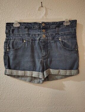 Tinseltown Blue Denim Cuffed High-Waist Shorts, Juniors Size 15